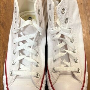 Converse White Canvas Low-Top Sneakers with Red Stripe
